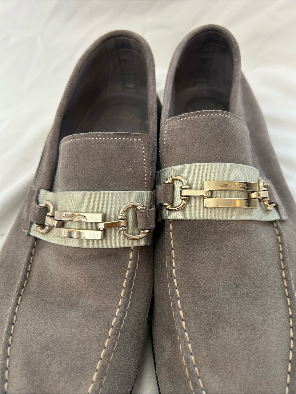 Santoni Men’s Leather Suede Horse Bit Slip on Loafers Sz 8.5 Grey - Picture 2 of 7